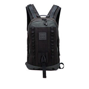 CHANEL Black Leather Logo Backpack